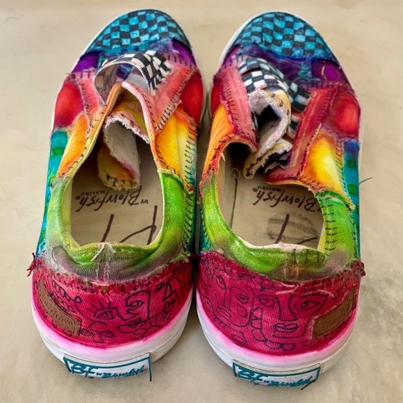 Upcycled Slip-On Shoes | Multicolored Checkerboard Art | Size 8 - Picture 3 of 4